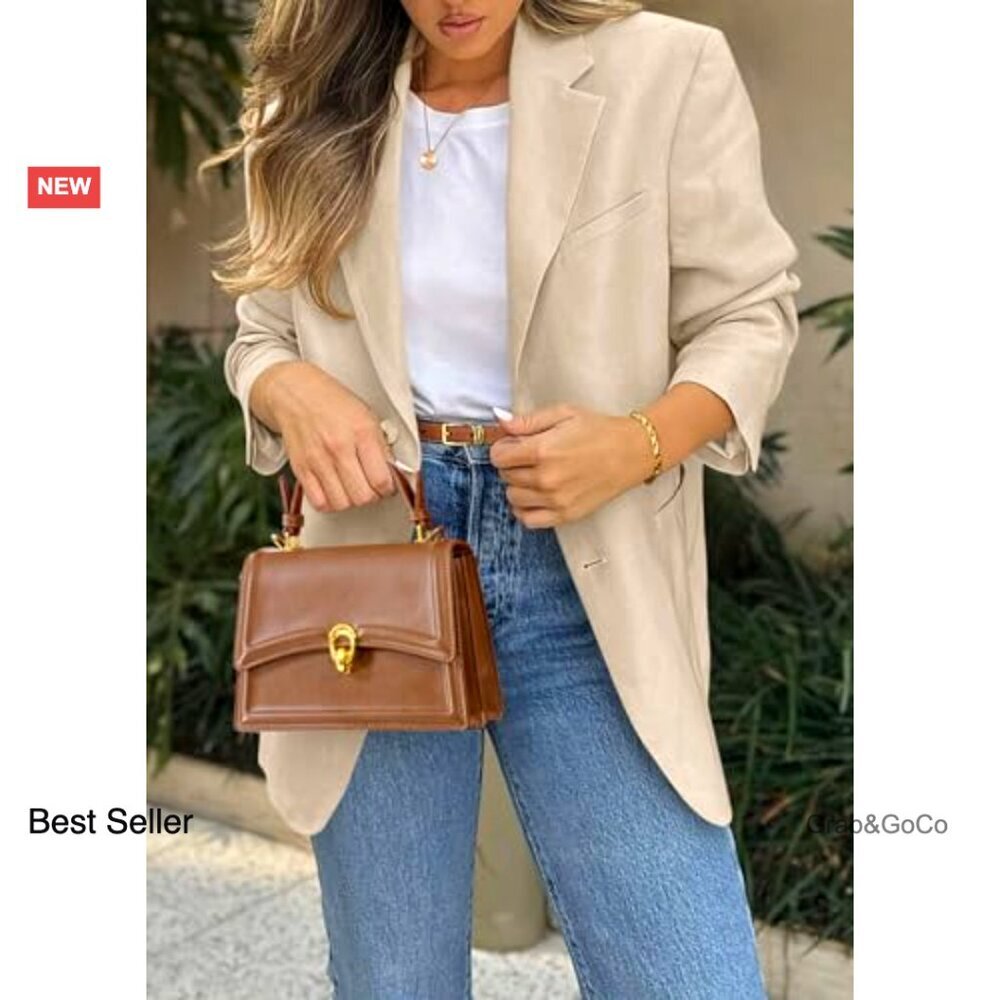 Classic Notch Lapel Blazer Elegant Business Casual Fitted Long Sleeve Open Front - Picture 2 of 7